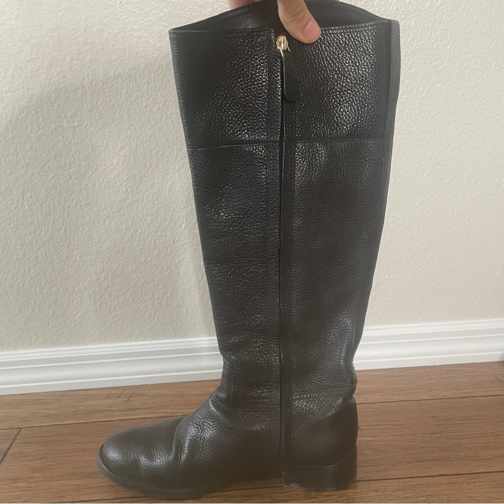 Black Leather Riding Boots with Gold Logo Tory Burch boots tall black boots - Picture 15 of 16